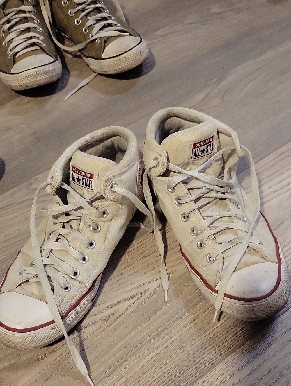 Converse Off-White Canvas Low-Top Sneakers with Red Trim